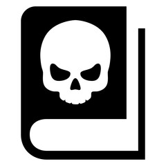 Logo libro de hechizos. Icono silueta de libro con calavera © teracreonte