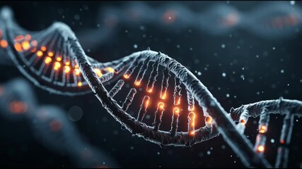 3D render of DNA double helix with glowing edited gene markers, black background, cinematic lighting - Powered by Adobe