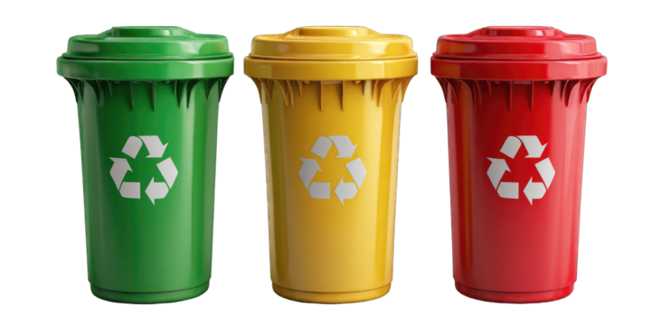Three colored recycling bins (9)