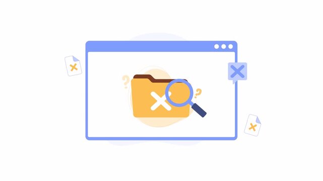No results found animation vector magnifying glass suitable for concepts of frustration, search, data loss, digital security, and investigation.