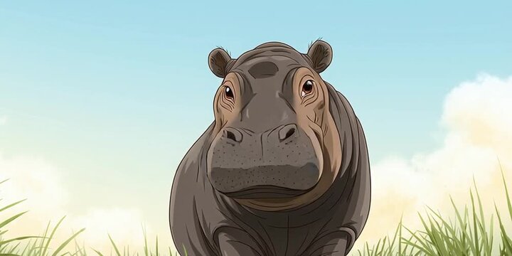 Anime style hippo - cartoon hippopotamus 