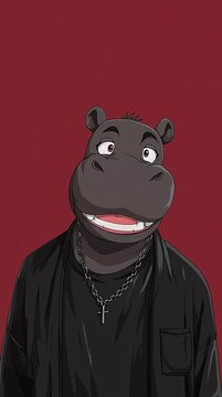 Anime style hippo - cartoon hippopotamus 
