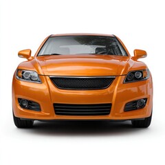 Naklejka premium Orange Sedan Car Frontal View with Mesh Grille Isolated