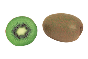 Whole kiwi fruit and his segments Kiwi fruit Front view close-up of an extremely perfect looking...