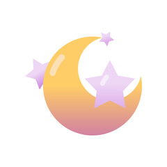 Yellow purple crescent moon star night icon vector design