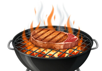 Delicious steak sizzling on a charcoal grill with vibrant flames for a classic barbecue experience