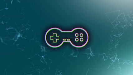 Animation of game controller icon, connecting dots, abstract pattern on digital interface - Powered by Adobe