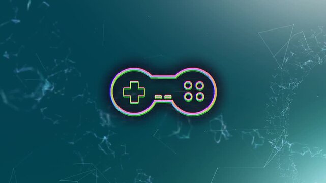 Animation of game controller icon, connecting dots, abstract pattern on digital interface - Powered by Adobe