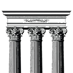 Ancient greek roman columns architecture isolated on white background