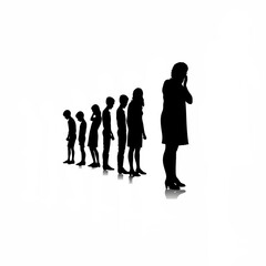 Silhouette of a boy shouting at his distressed mother on a white background
