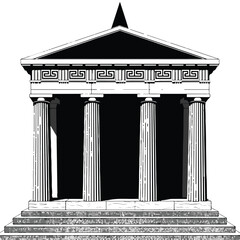 Ancient greek temple with columns and steps isolated on white background