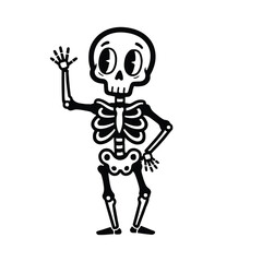 Cartoon skeleton waving hello isolated on white background