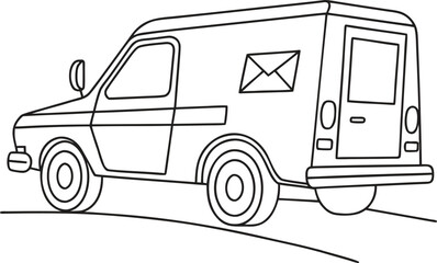 Modern mail delivery van illustration featuring a prominent postal service logo on a clean white background