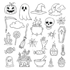 Halloween doodle elements isolated on white background