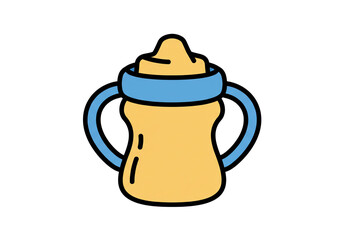 Obraz premium Cute yellow baby sippy cup with blue handles and lid, perfect for toddler hydration