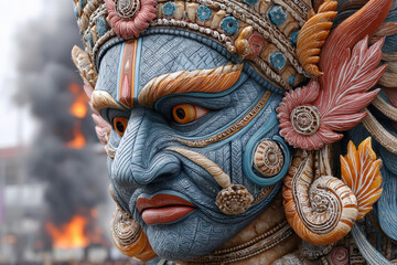 Close-up of Ravana effigy ready for burning.