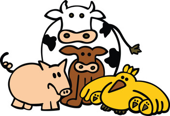 Vibrant Cartoon Farm Animal Group