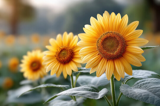 Close-up of sunflower facing sun in golden hour.