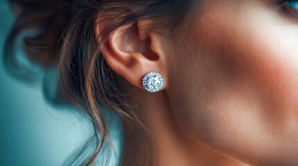 The image showcases a stunning diamond earring on a woman's ear, exuding elegance and sophistication.