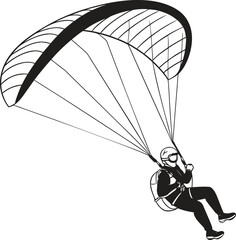 Illustration of a paraglider with a pilot in a harness against a clean white background