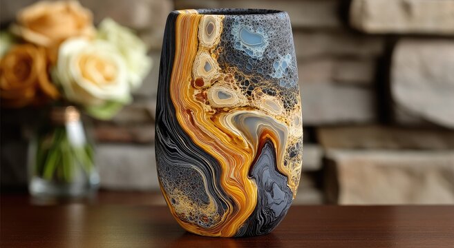 Oval vase with swirling marbled design