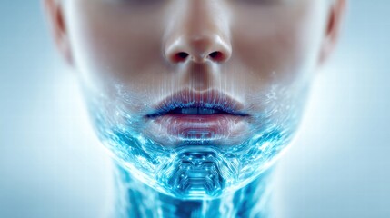 Fototapeta premium A captivating close-up featuring a human face integrated with digital circuit designs.