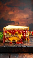 Melted cheese sandwich with ketchup