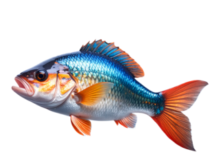 A colorful fish seen from above as it jumps out of rippling water, detailed textures  862731