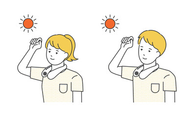 首にネッククーラーをかける男女のイラスト