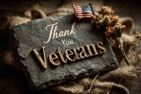 Thank You Veterans background with patriotic elements and American flag for Veterans Day tribute - Powered by Adobe