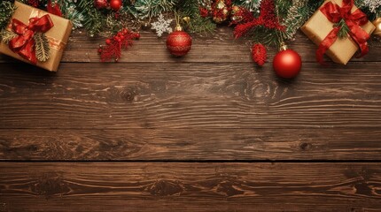 Christmas Flat Lay Red Paper Candy Canes Pine Branches Decorations Banner Template Copy Space Design Element