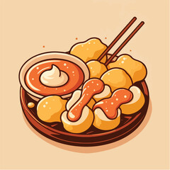 Cartoon Style Detailed Fish Cake Asian Cuisine Dish Illustration