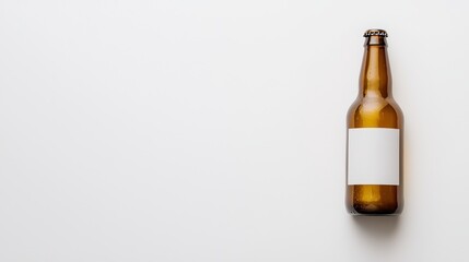A sleek beer bottle with a minimalist label, isolated on a white background, advertising style, copy space.