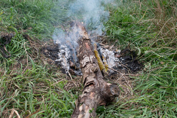 Bonfire with burning firewood	