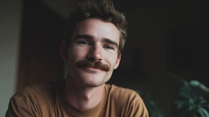 Fototapeta premium Smiling Caucasian man with a vintage mustache, embodying the spirit of Movember and International Men's Day reflections