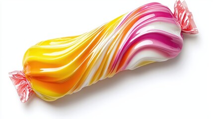 A vibrant snack bar wrapper with bold colors, isolated on a white background, advertising style, copy space.