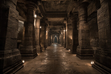 Fototapeta premium Low angle along a grand columned palace corridor
