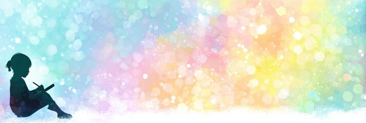 Child Writing in a Colorful Environment With Soft Bokeh Lighting at Sunset