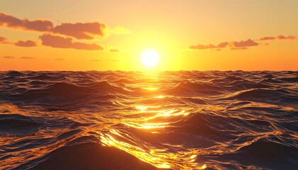 Golden sunset over a rippling sea