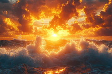 Obraz premium Ultra-Realistic Scene of Waves Spraying Foam on Cliffs