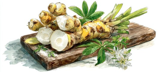 Galangal spice. Herbal healthy food spice. Generative AI technology.	
