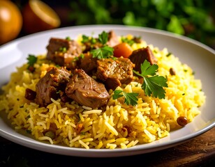 Spicy rice dish with meat