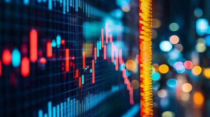 Stock market graph on led screen. Finance and investment concept. Selective focus.