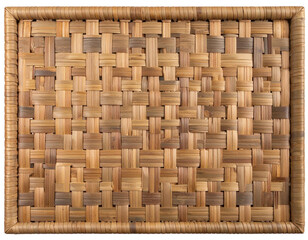 A perfectly square rattan mat displayed in a flat front view, tight and symmetrical w 751149
