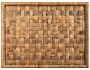 A perfectly square rattan mat displayed in a flat front view, tight and symmetrical w 751149
