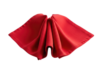 Red Crumpled Napkin or Fabric Cloth cutout isolated on transparent bg, png