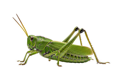 Large Green Grasshopper Side View cutout isolated on transparent bg, png