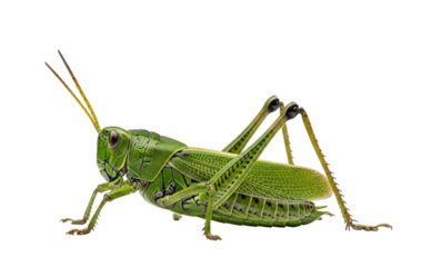 Large Green Grasshopper Side View cutout isolated on transparent bg, png