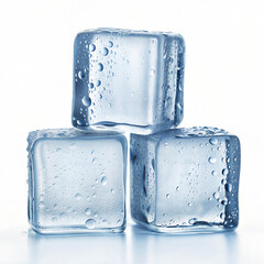 Close up of fresh ice cubes with water drops isolated on white background