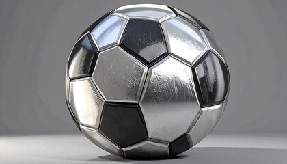 Metallic soccer ball on a gray background
